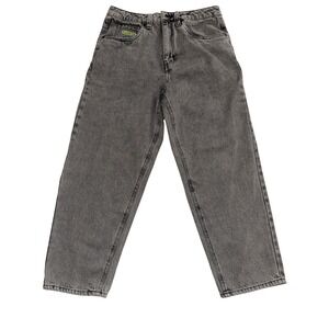 Empyre Loose Fit Skate Jeans Mens 28 Washed Black Grey Denim Wide Leg Drawstring